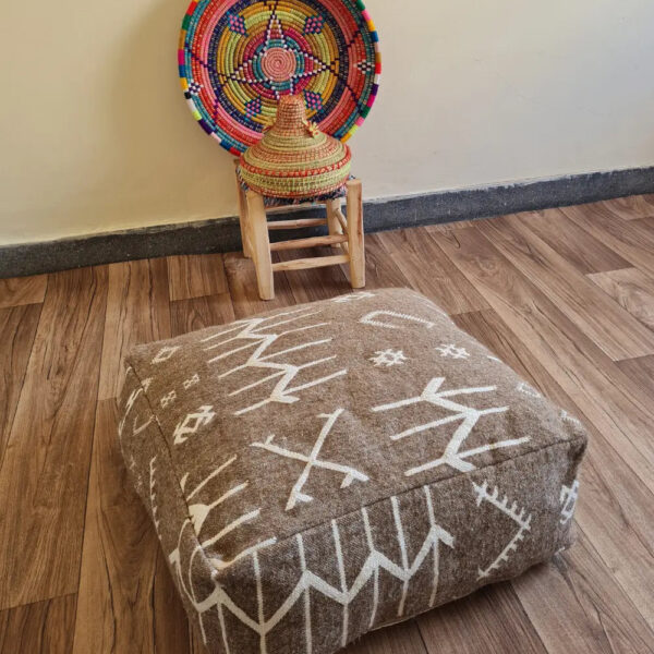 Handmade Moroccan Mud Cloth Pouf – One-of-a-Kind Vintage Berber Ottoman